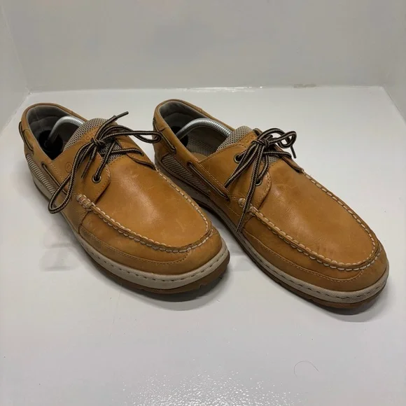 Rockport Men’s 11.5 Leather Boat Shoes Tan Brown Lace-Up Casual Comfort Shoes - Picture 3 of 16